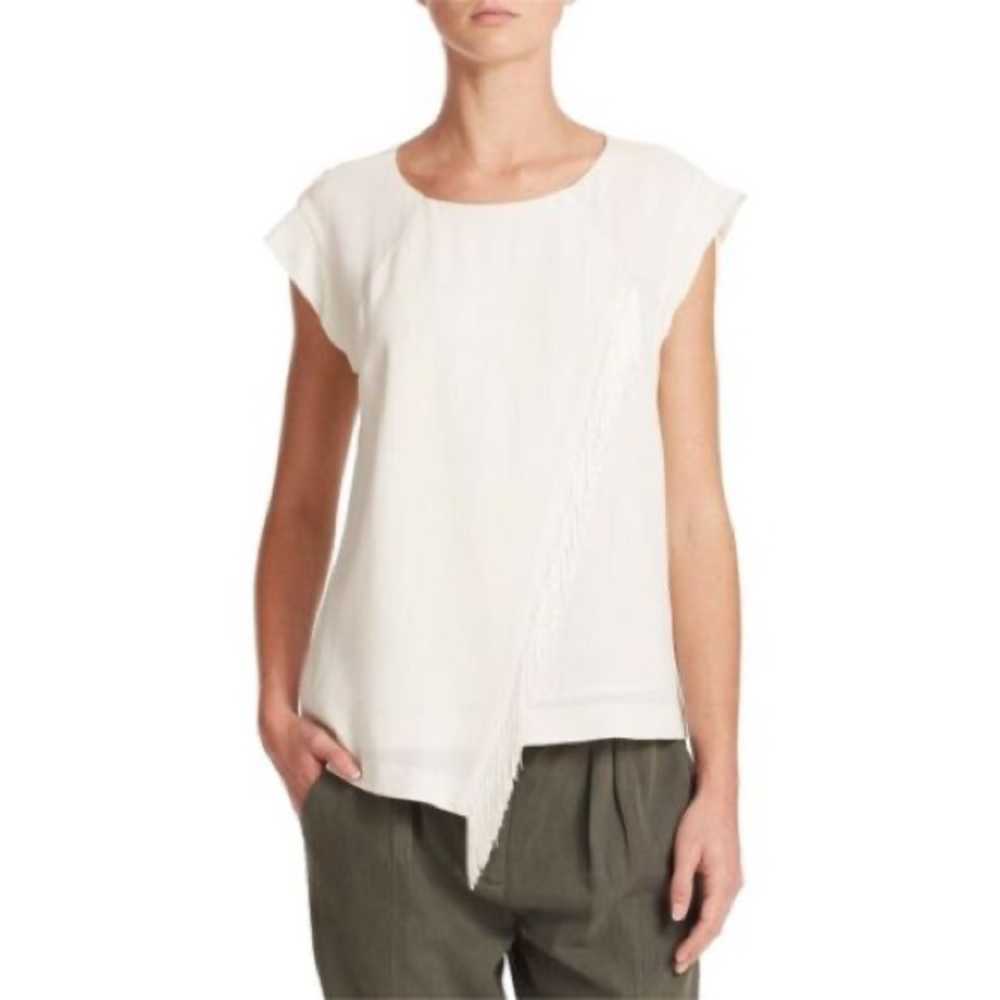 Rebecca Taylor white cap sleeve fringe detail top size 2
